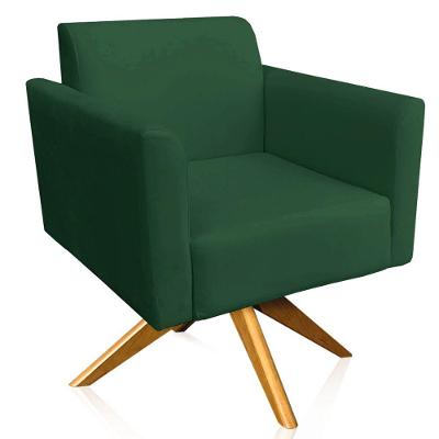 Poltrona Isabella Base Giratória Madeira Suede Verde