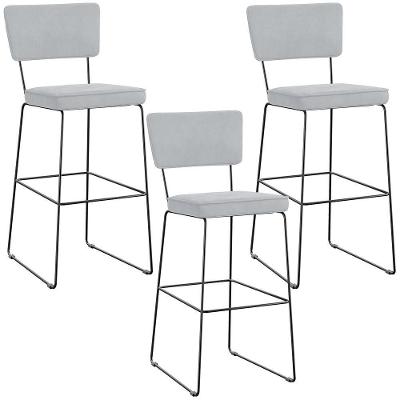 Kit 03 Banquetas Alta Para Cozinha Sala De Jantar Base Em Aço Allana L02 Suede Cinza