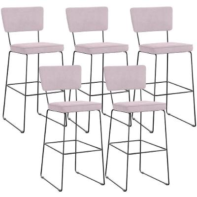 Kit 05 Banquetas Alta Para Cozinha Sala De Jantar Base Em Aço Allana L02 Suede Rosê