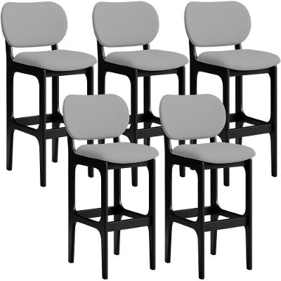 Kit 05 Banquetas Alta Para Cozinha Madeira Fixa Betta L02 Preto Facto Cinza