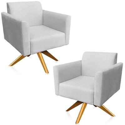 Kit 02 Poltronas Isabella Base Giratória Madeira Suede Cinza