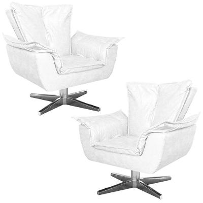 Kit 2 Poltronas Base Giratória Cromada Charger Pu Branco
