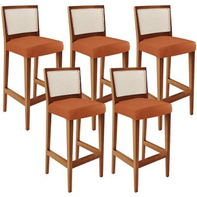 Kit 05 Banquetas Alta Para Cozinha Encosto Em Tela Branco Zion L02 Tecido Terracota