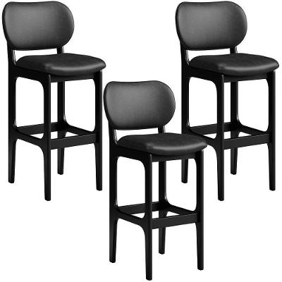 Kit 03 Banquetas Alta Para Cozinha Madeira Fixa Betta L02 Preto Couríssimo Preto