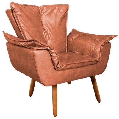 Poltrona Decorativa Pés Palito Charger Pu Marrom - Gran Belo