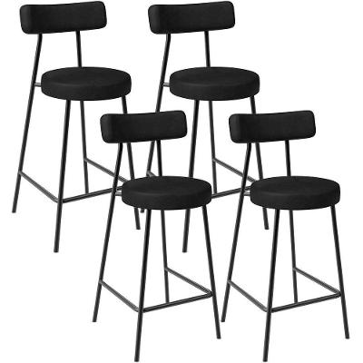 Kit 04 Banquetas Baixa Para Cozinha Sala De Jantar Bar Bancada Milão L02 Couríssimo Preto