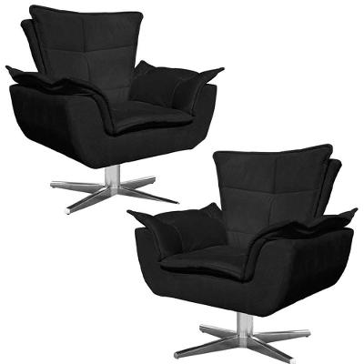 Kit 2 Poltronas Base Giratória Cromada Charger Suede Preto