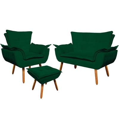Poltrona Puff E Namoradeira Pés Palito Charger Suede Verde