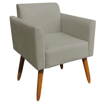 Poltrona Decorativa Isabella Pés Palito Madeira Suede Nude