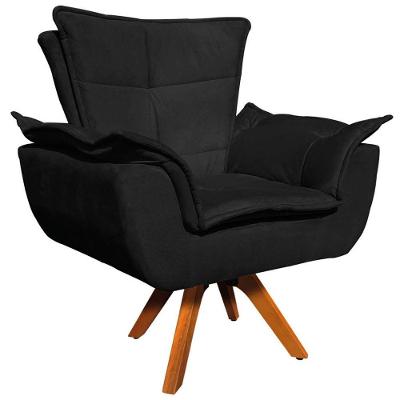 Poltrona Base Giratória Em Madeira Charger Suede Preto