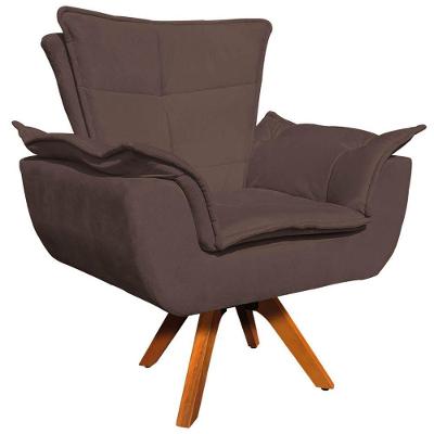 Poltrona Base Giratória Em Madeira Charger Suede Marrom