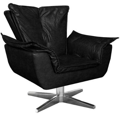 Poltrona Decorativa Base Giratória Cromada Charger Pu Preto