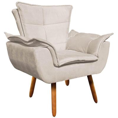 Poltrona Decorativa Pés Palito Charger Suede Bege