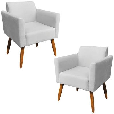 Kit 02 Poltronas Isabella Pés Palito Madeira Suede Cinza