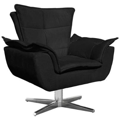 Poltrona Base Giratória Cromada Charger Suede Preto
