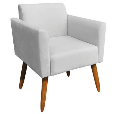 Poltrona Decorativa Isabella Pés Palito Madeira Suede Cinza