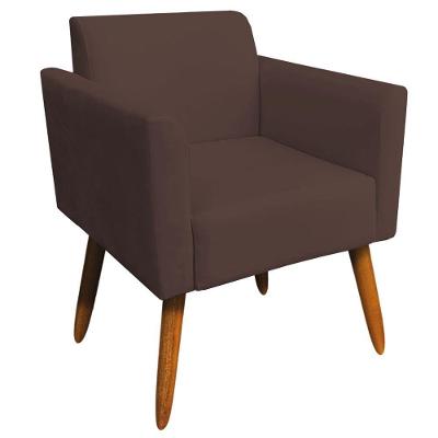 Poltrona Decorativa Isabella Pés Palito Madeira Suede Marrom