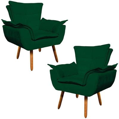 Kit 2 Poltronas Decorativas Pés Palito Charger Suede Verde