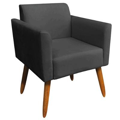 Poltrona Decorativa Isabella Pés Palito Madeira Suede Preto