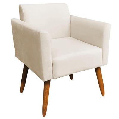 Poltrona Decorativa Isabella Pés Palito Madeira Suede Bege