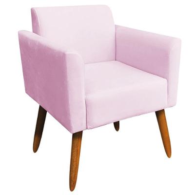 Poltrona Isabella Pés Palito Madeira Suede Rosa Bebê