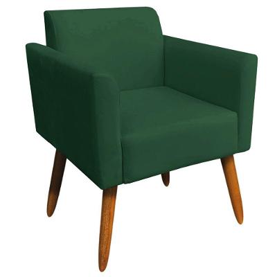 Poltrona Decorativa Isabella Pés Palito Madeira Suede Verde