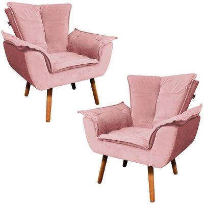 Kit 2 Poltronas Decorativas Pés Palito Charger Suede Rosê