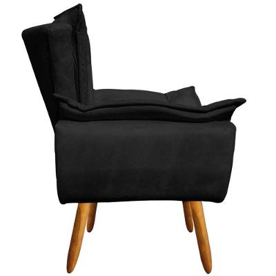 Poltrona Decorativa Pés Palito Charger Suede Preto
