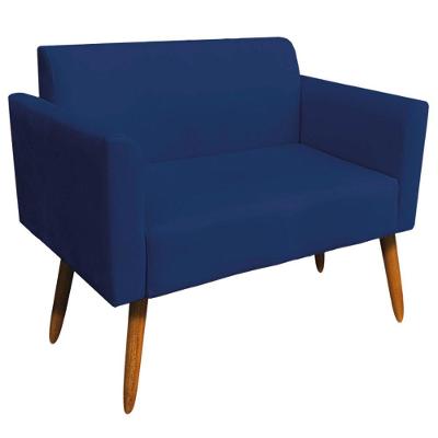 Poltrona Namoradeira Pés Palito Madeira Suede Azul Marinho