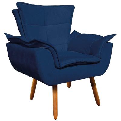 Poltrona Decorativa Pés Palito Charger Suede Azul Marinho
