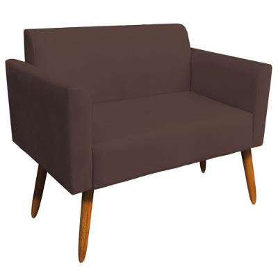 Poltrona Namoradeira Pés Palito Madeira Suede Marrom