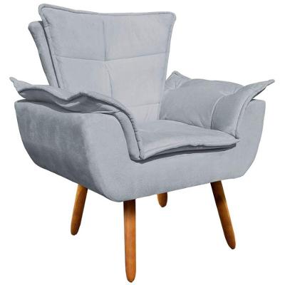 Poltrona Decorativa Pés Palito Charger Suede Cinza