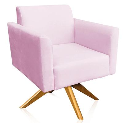 Poltrona Isabella Base Giratória Madeira Suede Rosa Bebê