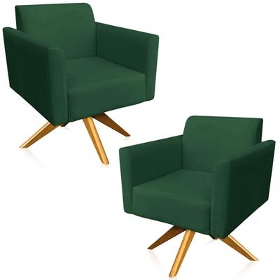 Kit 02 Poltronas Isabella Base Giratória Madeira Suede Verde