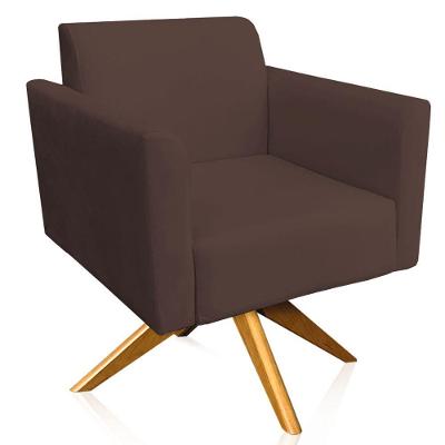 Poltrona Isabella Base Giratória Madeira Suede Marrom