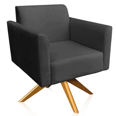 Poltrona Isabella Base Giratória Madeira Suede Preto