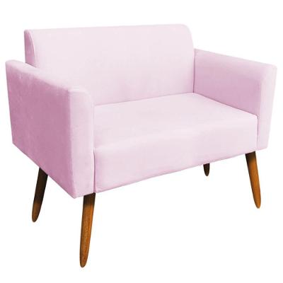 Poltrona Namoradeira Pés Palito Madeira Suede Rosa Bebê