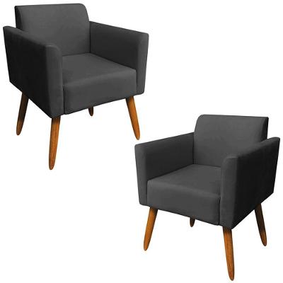 Kit 02 Poltronas Isabella Pés Palito Madeira Suede Preto