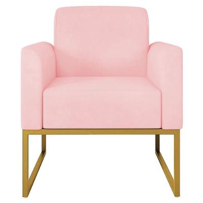 Poltrona Suede Rosa Bebê/Dourado