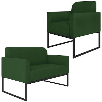 Conjunto Namoradeira E Poltrona Suede Verde/Preto