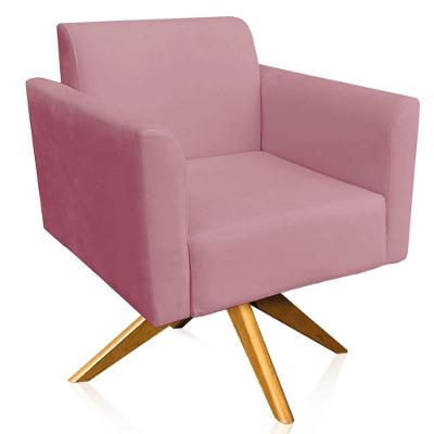 Poltrona Isabella Base Giratória Madeira Suede Rosê