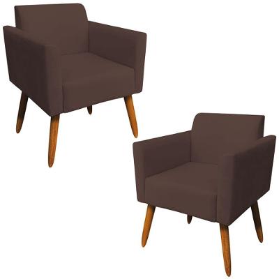 Kit 02 Poltronas Isabella Pés Palito Madeira Suede Marrom