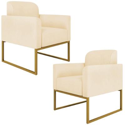 Kit 2 Poltronas Decorativas Suede Bege/Dourado