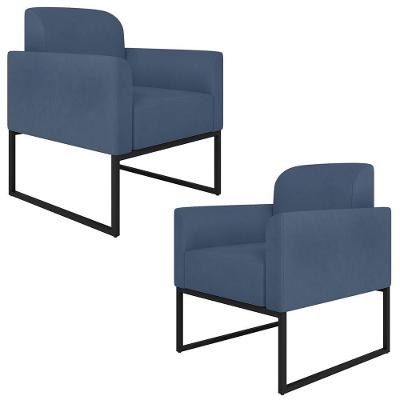 Kit 2 Poltronas Decorativas Suede Azul Marinho/Preto