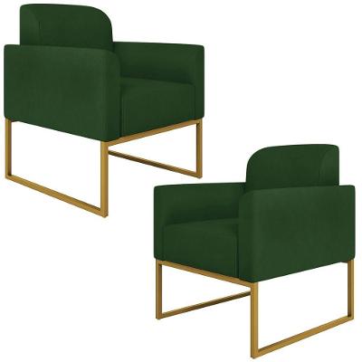 Kit 2 Poltronas Decorativas Suede Verde/Dourado