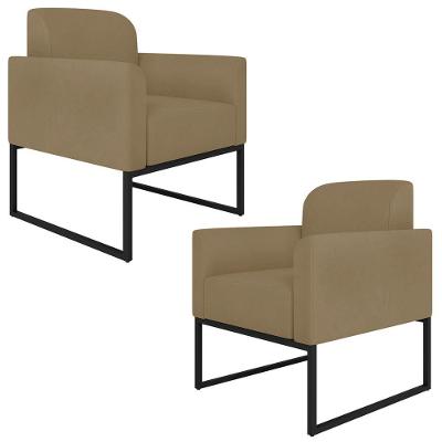 Kit 2 Poltronas Decorativas Suede Nude/Preto