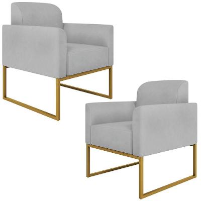 Kit 2 Poltronas Decorativas Suede Cinza/Dourado