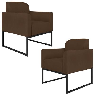 Kit 2 Poltronas Decorativas Suede Marrom/Preto