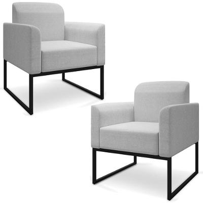 Kit 2 Poltronas Decorativas Linho Cinza/Preto