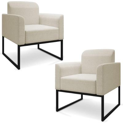 Kit 2 Poltronas Decorativas Linho Bege/Preto